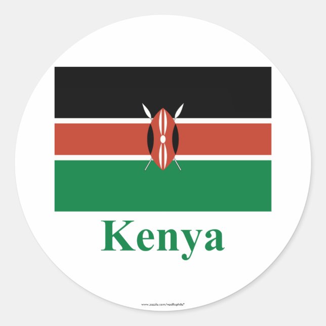 Kenya-Flagge mit Namen Runder Aufkleber (Vorderseite)