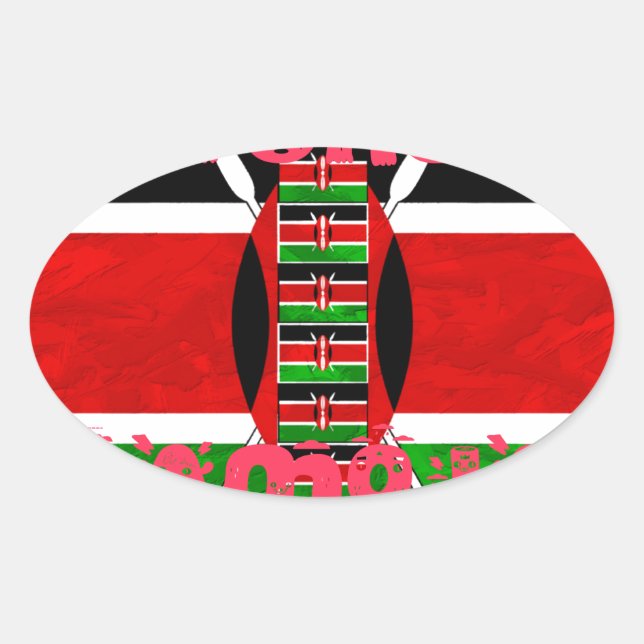 Kenya-Flagge: Tuko Pamoja - Design der Einheit Ovaler Aufkleber (Vorderseite)