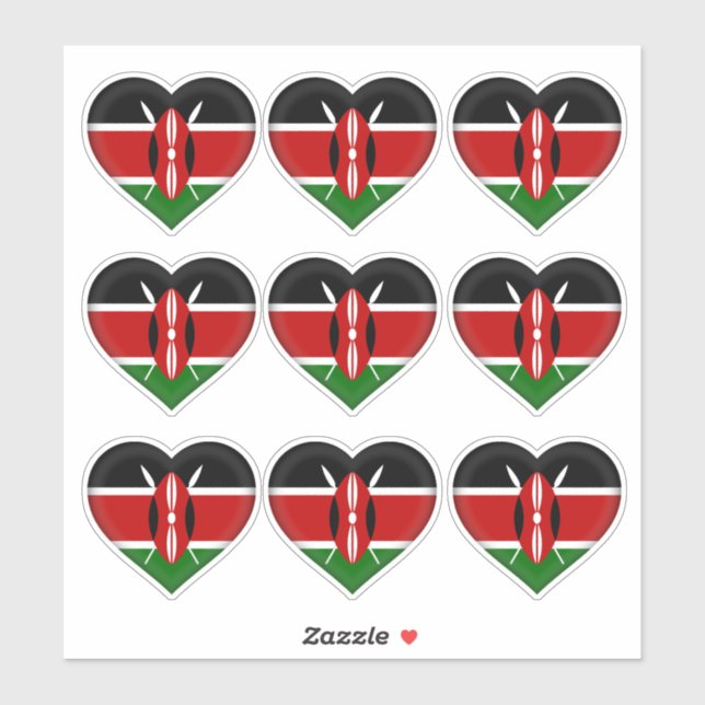 Kenya Flaggenaufkleber & Kenia Land Herz/Sport Aufkleber (Blatt)