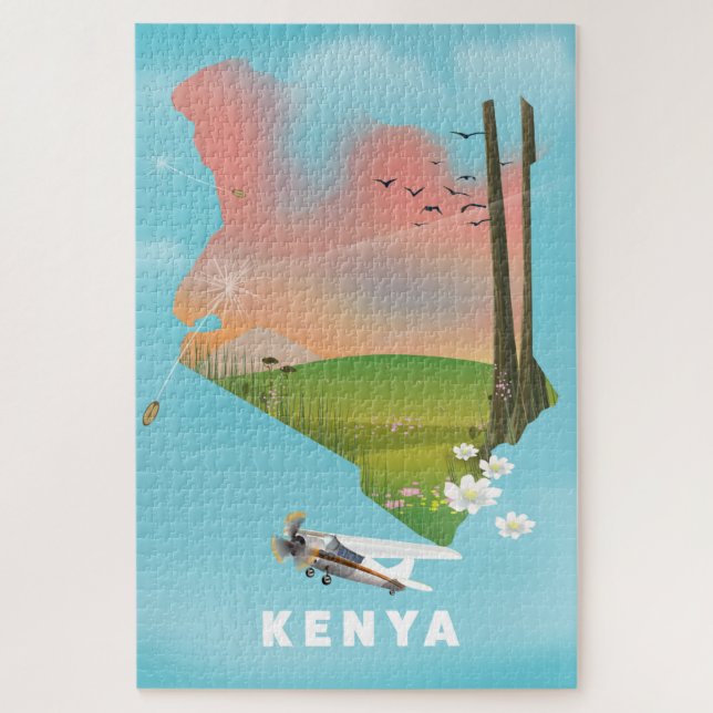 Kenya Map Illustration Reiseplakat. (Vertikal)