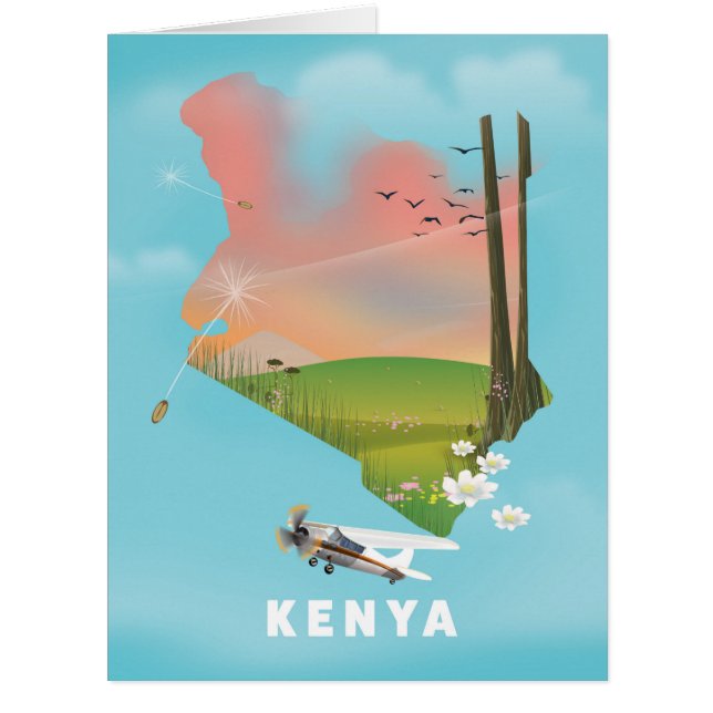 Kenya Map Illustration Reiseplakat. (Vorderseite)