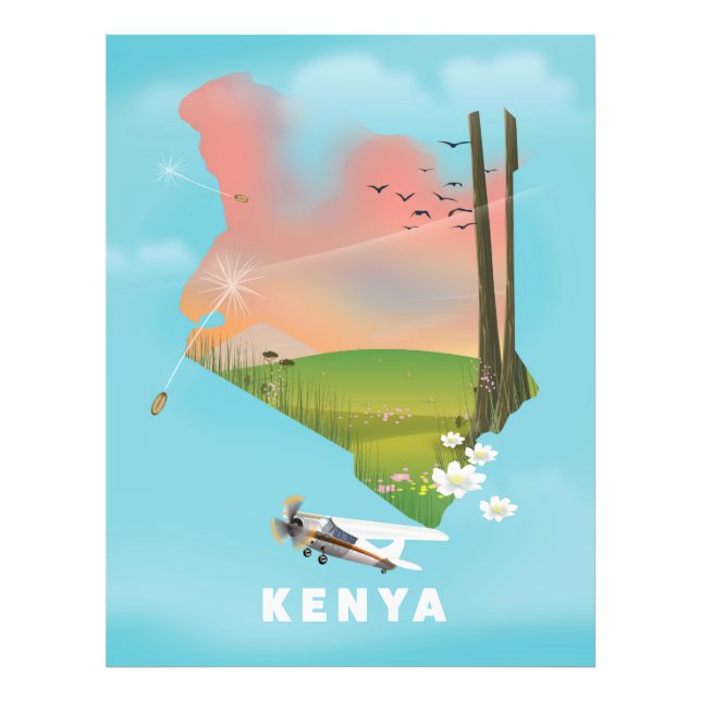 Kenya Map Illustration Reiseplakat. Fotodruck (Vorne)