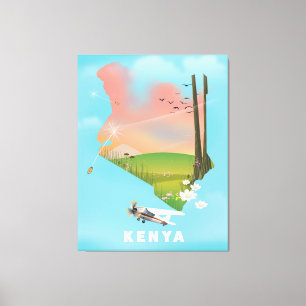 Kenya Map Illustration Reiseplakat. Leinwanddruck