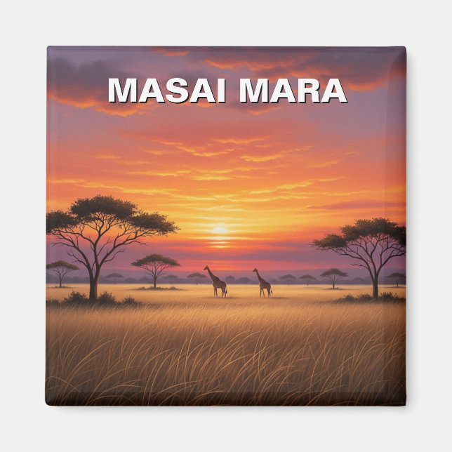 Kenya Masai Mara Giraffes Sunset Magnet (Vorne)