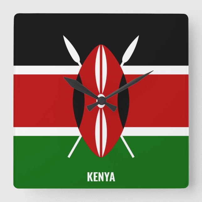 Kenya National Flag Patriotic Quadratische Wanduhr (Vorderseite)
