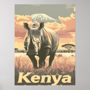 Kenya Rhino Vintag Poster