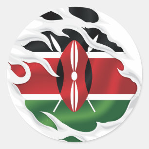 Kenya Ripped Flag Runder Aufkleber