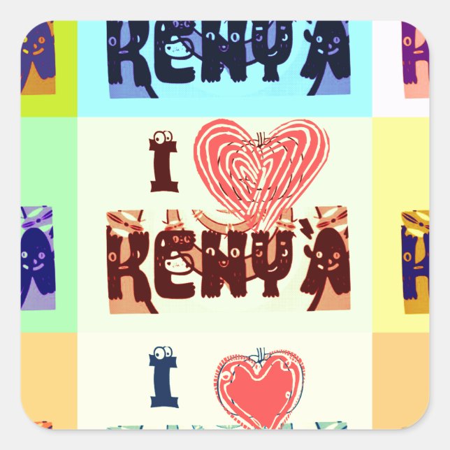 Kenya Travel Souvenir Pop Art Collection Quadratischer Aufkleber (Vorderseite)