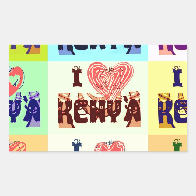 Kenya Travel Souvenir Pop Art Collection Rechteckiger Aufkleber (Vorderseite)
