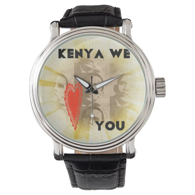 Kenya We Liebe Sie Vintag Lederuhr Armbanduhr (Vorderseite)