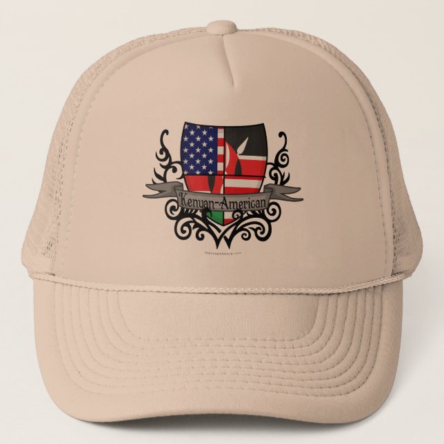 Kenyan-Amerikanische Schild-Flagge Truckerkappe (Vorderseite)