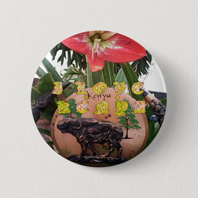 Kenyan Beauty: Blume, Aloe Vera & Buffalo Design Button (Vorderseite)