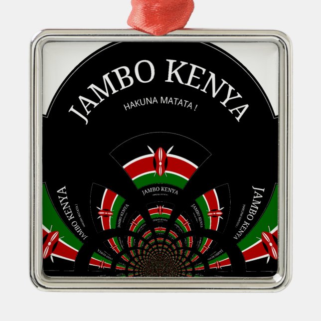 Kenyan Flag Inspiriert Jambo Willkommensdesign Art Silbernes Ornament (Vorne)