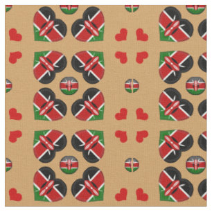 Kenyan Flag & Kenya Heart Fashion Fabric Stoff