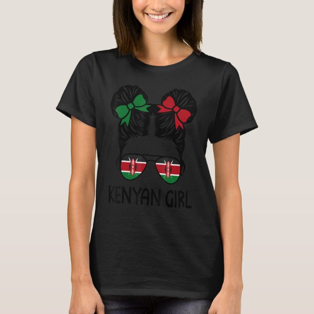 Kenyan Girl Messy Bun Kenya Pride Patriotische Fra T-Shirt (Vorderseite)