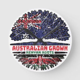 Kenyan Kenya Australian Australia Tree Roots Flag Runde Wanduhr