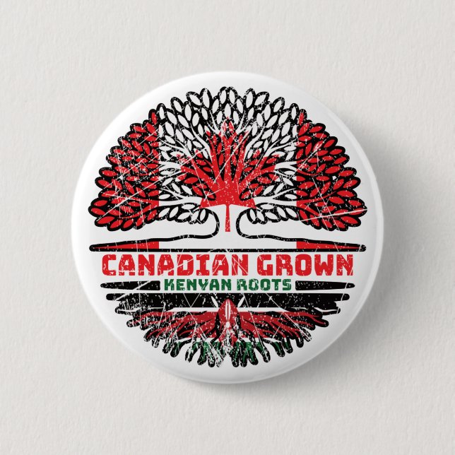 Kenyan Kenya Canadian Canada Tree Roots Flag Button (Vorderseite)