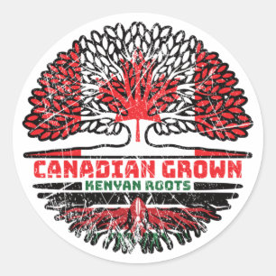 Kenyan Kenya Canadian Canada Tree Roots Flag Runder Aufkleber