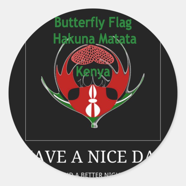 Kenyan Schild Design: Schmetterlingsflagge. Runder Aufkleber (Vorderseite)