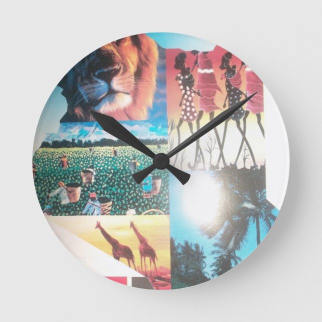 Kenyan Tapestry: Wildnis, Kultur und Küstenstrand Runde Wanduhr (Vorderseite)