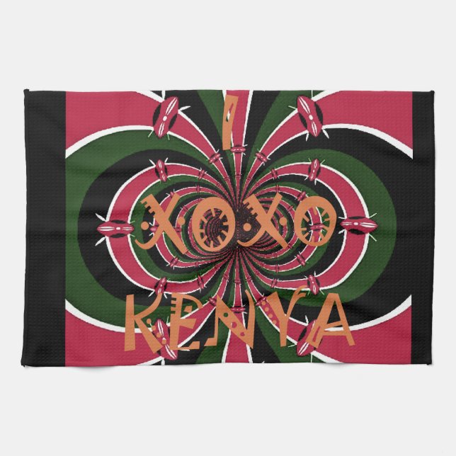 Kenyan Travel Gift - Hugs & Kisses Design Geschirrtuch (Horizontal)