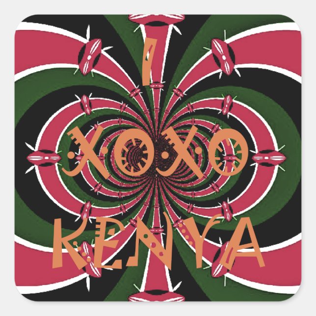 Kenyan Travel Gift - Hugs & Kisses Design Quadratischer Aufkleber (Vorderseite)