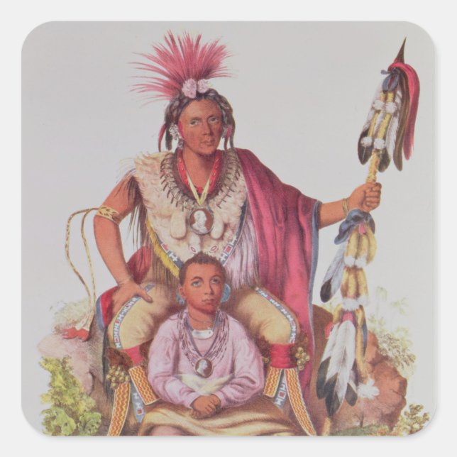 Keokuk oder "Watchful Fox", Chef der Sauks Quadratischer Aufkleber (Vorderseite)