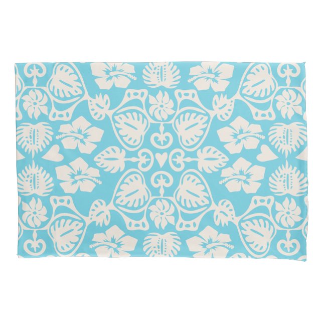 Keoni Hawaiian Monstera Leaf Damask Aqua Kissenbezug (Vorderseite)