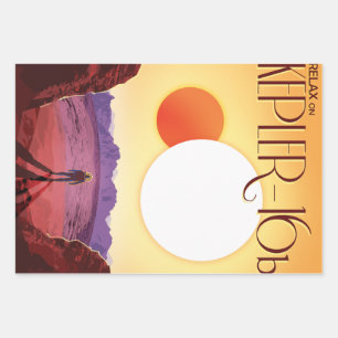 Kepler-16b: Doppelter Sonnenuntergang Weltraum Kun Geschenkpapier Set