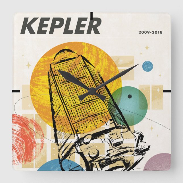 Kepler Space Telescope Poster. Quadratische Wanduhr (Vorderseite)