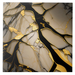 Keramik aus Goldmarmor Tile Black Crystal Veins Fliese