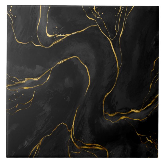 Keramik aus schwarzem und goldfarbenem Marmor Fliese (Vorderseite)