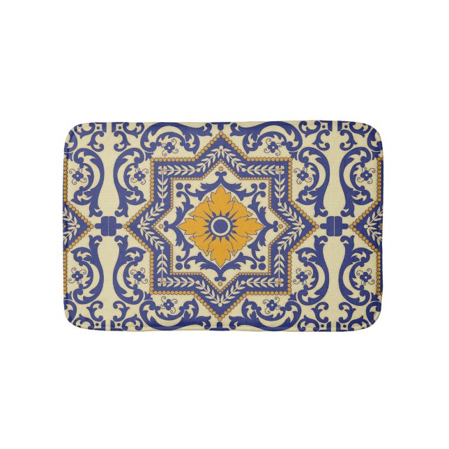 Keramik Azulejo Art-blaue orange Bad-Matte Badematte (Vorderseite)