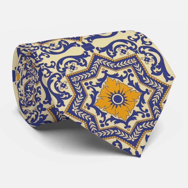 Keramik Azulejo Art-blaue orange Krawatte (Gerollt)