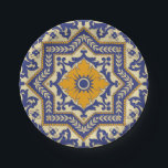 Keramik Azulejo Art-blaue orange Papierplatte Pappteller<br><div class="desc">Blaue orange Farben Keramik Azulejo Art,  die berühmtes Vintages Keramik spanisches und portugiesisches tilework nachahmen</div>