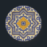 Keramik Azulejo Art-blaue orange Papierplatte Pappteller<br><div class="desc">Blaue orange Farben Keramik Azulejo Art,  die berühmtes Vintages Keramik spanisches und portugiesisches tilework nachahmen</div>