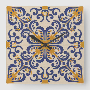Keramik Azulejo Art-Uhr Quadratische Wanduhr