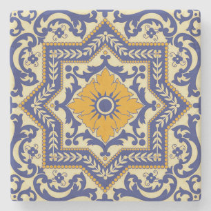 Keramik Azulejo Stil Blau Orange Untersetzer