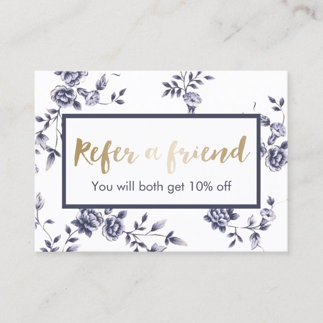 Keramik Blue Floral Beauty Salon Referendum Empfehlungskarte (Vorderseite)