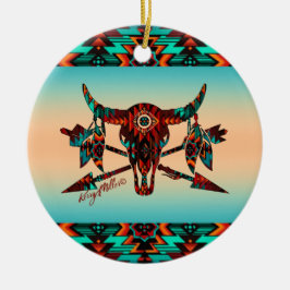Keramik Buffalo Skull and Arrows Keramik Ornament