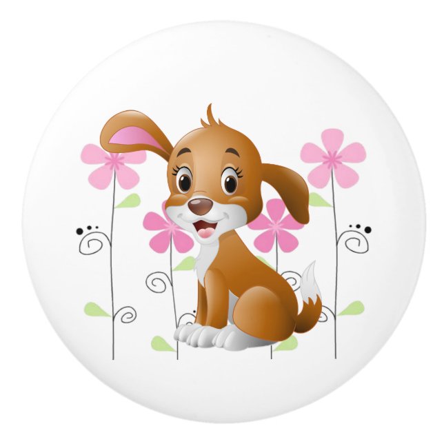 Keramik Cabinet Knob Puppy Dog Keramikknauf (Vorderseite)