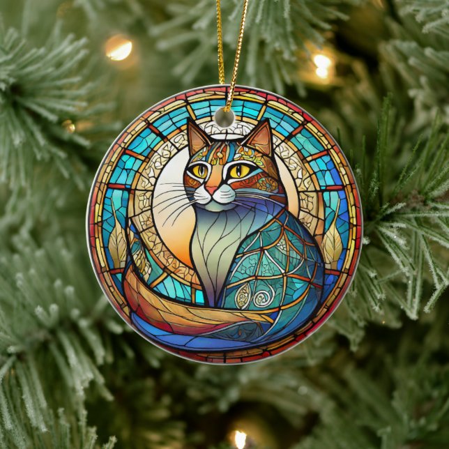 Keramik der Katze Dekorieren Gestricktes Glas Ornament (Baum)