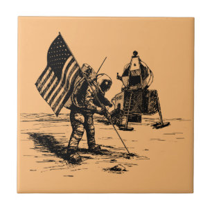 Keramik der Mondlandung - Retro-Astronautenflagge Fliese
