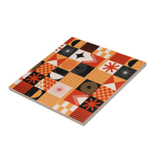 Keramik der roten Orange-Schwarzen Geometrie Fliese