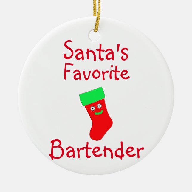 Keramik des Weihnachtsmanns Lieblings-Barkeepers Ornament (Vorne)