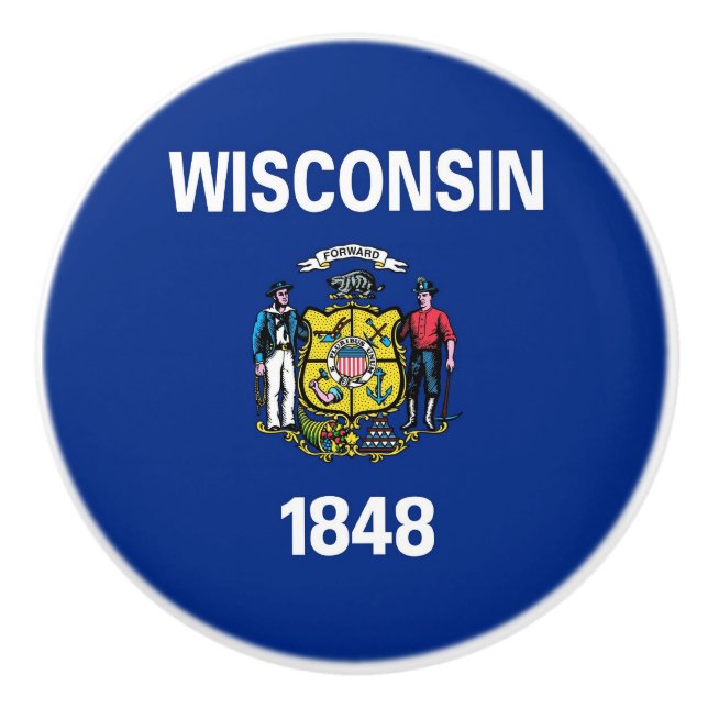 Keramik Drehknopf mit Fahne des Wisconsin-Staat Keramikknauf (Vorderseite)