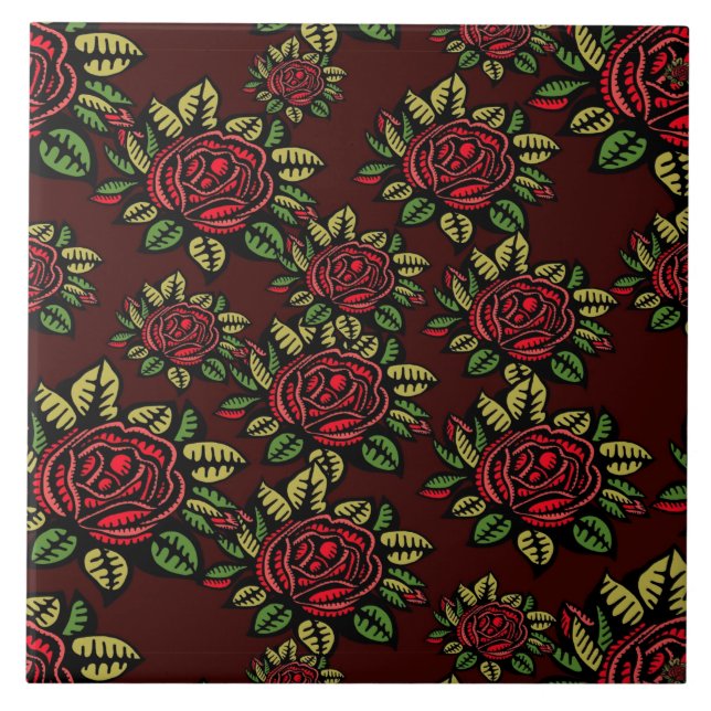 Keramik Fliesen Retro Art rote Rosen hübsch (Vorderseite)