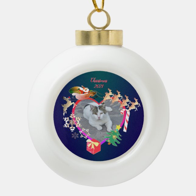 Keramik "Foto des Weihnachtsmanns" Keramik Kugel-Ornament (Vorderseite)