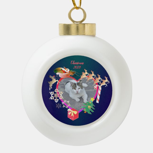 Keramik "Foto des Weihnachtsmanns" Kugel-Ornament (Vorderseite)