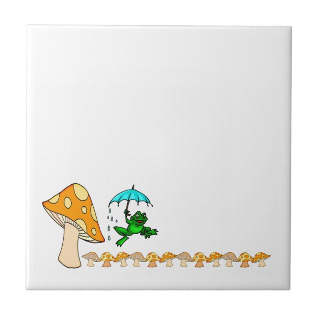 Keramik-Frosch auf dem Regenpilz Fliese (Vorderseite)